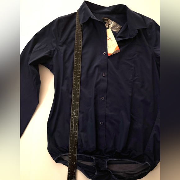 NWT Button Down Long Sleeve Bodysuit Navy Blue Size S - Picture 3 of 13